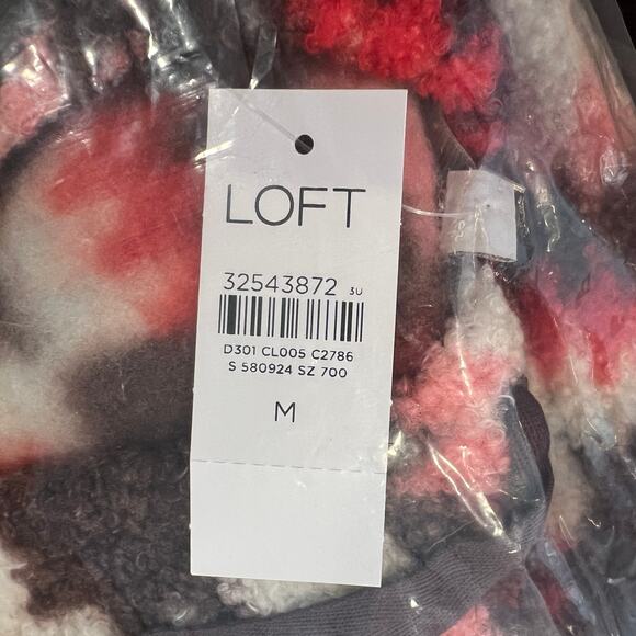 NWT LOFT Chocolate Brown, Red, Pink & Cream Sunburst Sherpa Hoodie - Picture 8 of 10